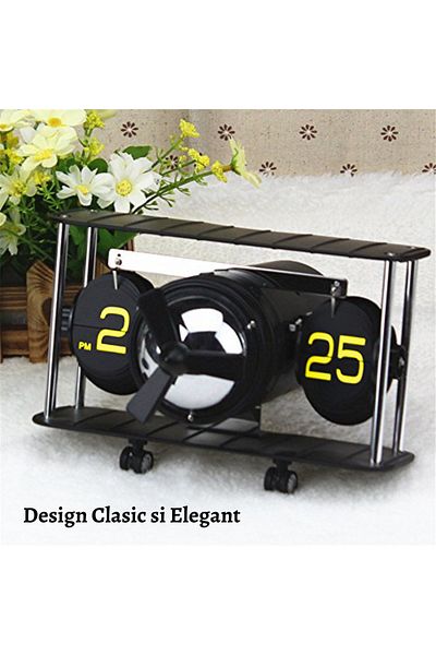 BRAGUS Retro clock, airplane shape, analog, for a variety of decors, automatic, solid metal, Black-Yellow