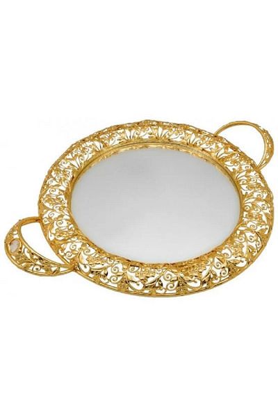 BASURRAH Large round golden mirror serving tray