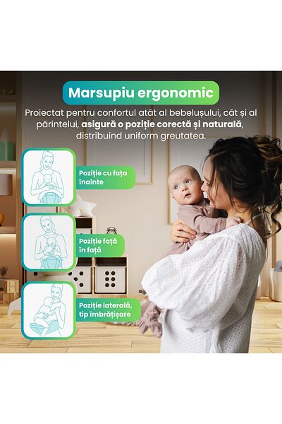 BRAGUS Marsupiu ergonomic pentru sustinerea bebelusilor, tip centura cu scaunel, greutate maxima 15kg, Kaki