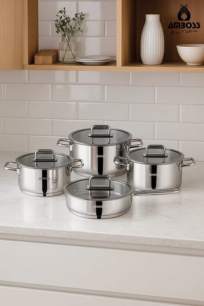 Amboss Nova 8 Piece Stainless Steel Cookware Set with Glass Lid