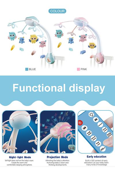 ideal STORE BebeLux Multifunctional Interactive Carousel Night Bed Bell, 360 Rotation, Light and Sound Effects, P