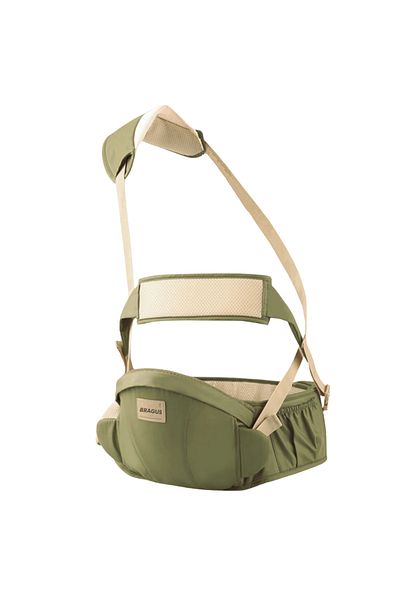 BRAGUS Marsupiu ergonomic pentru sustinerea bebelusilor, tip centura cu scaunel, greutate maxima 15kg, Kaki