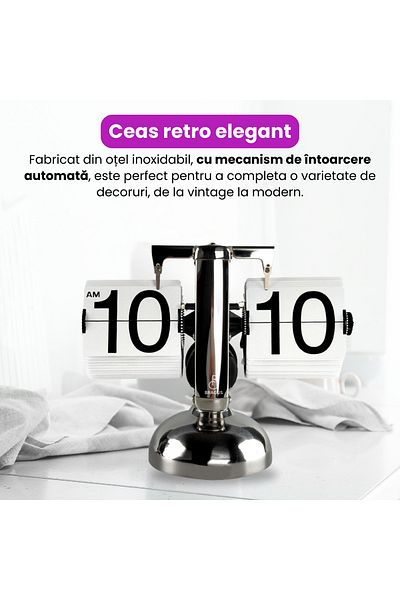 BRAGUS Retro, analog clock, suitable for a variety of decors, automatic, solid metal, white-stainless