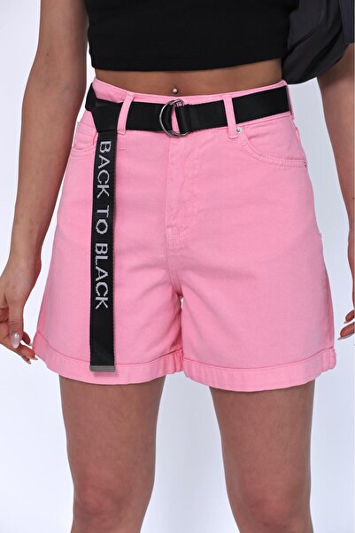 XBELLA DENİM Γυναικείο ροζ σορτς με ψηλόμεσο διπλό πόδι