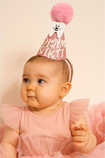 damlakidsmoda Diş buğdayı partisi dişim çıktı huni şapka pembe ponponlu