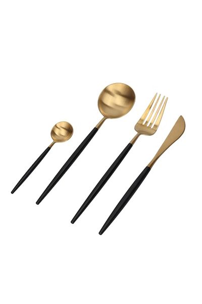 stuffix Portuguese-style Cutlery Set, 24 Pieces, Matte Black and Gold