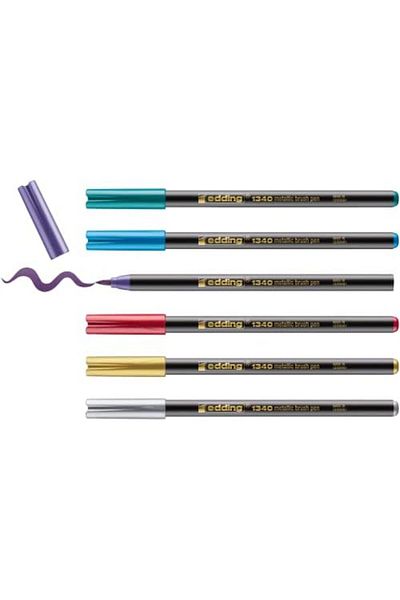 Mena Rise Şirinshop 1340 Metallic Brush Tip Felt-Tip Pen, Set of 6 Bright Colors, Flexible Brush Tip 1108107