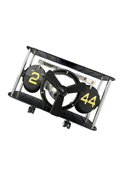BRAGUS Retro clock, airplane shape, analog, for a variety of decors, automatic, solid metal, Black-Yellow