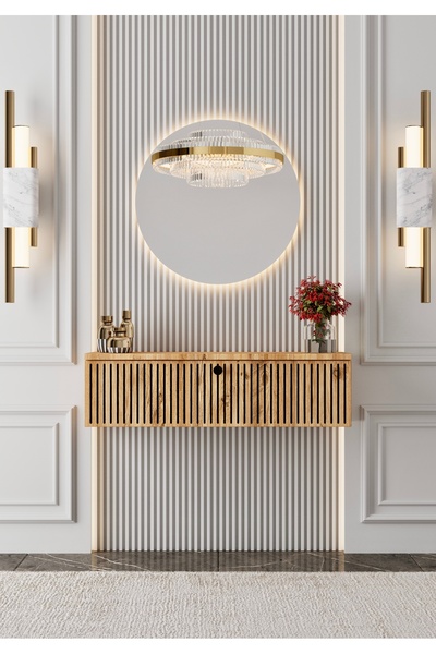 enwood MİMOSA Safir Meşe rengi MDF DUVARA MONTE KAPAKLI DRESUAR (90 cm)