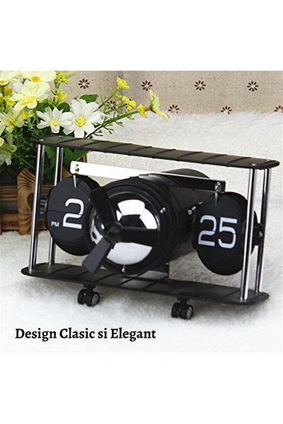 BRAGUS Retro clock, airplane shape, analog, for a variety of decors, automatic, solid metal, Black-White