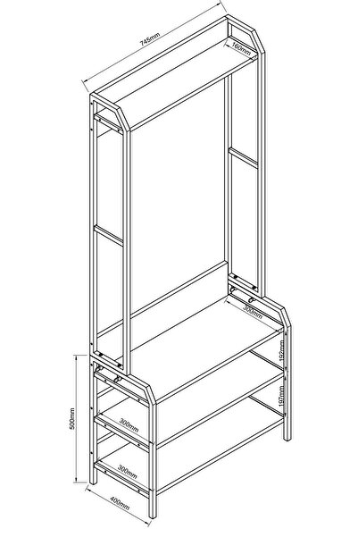 Remaks Jüpiter Konfeksiyon Askısı Ayaklı Askılık Elbise Askılığı Raflı Askılık Portmanto Meşe