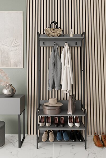 Remaks Jüpiter Konfeksiyon Askısı Ayaklı Askılık Elbise Askılığı Raflı Askılık Portmanto Antrasit