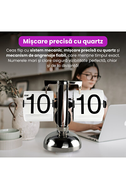 BRAGUS Retro, analog clock, suitable for a variety of decors, automatic, solid metal, white-stainless