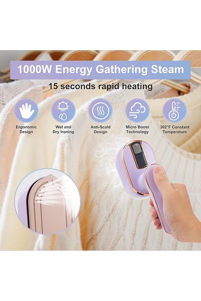 COOYA Travel Steamer Iron , 1000W,10s Fast Heating Up 180° Rotary,for Home, Dorm, Travel Essentials