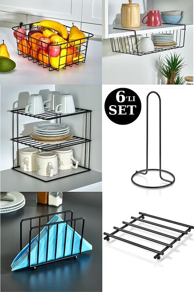 İLİVA 6-Piece Kitchen Bathroom Set Multi-Purpose Organizer Set Metal Cabinet Organizer