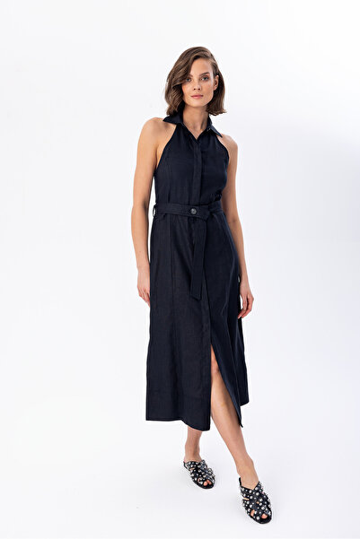 Berr-ın Arkası Açık Gömlek Elbise Siyah