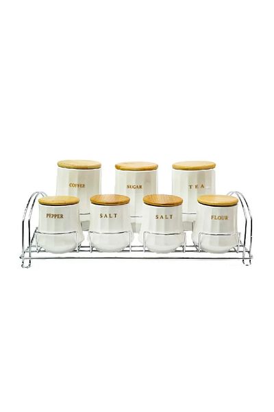 BASURRAH 7-piece spice box set with stand