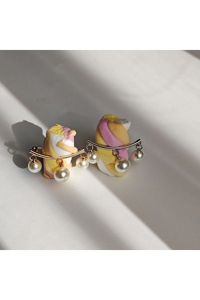 PlateraShop Gold and Silver Fashion Pin Set with White Pearls Modern Asymmetric Design
