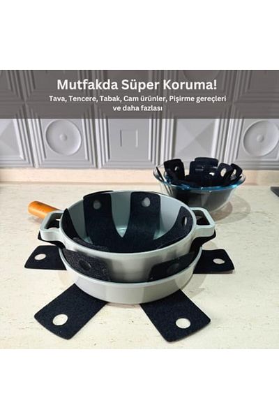 Mena Rise Şirinshop 12 Pieces Pot and Pan Protector Organizer Anti-Scratch Set Black 1108107