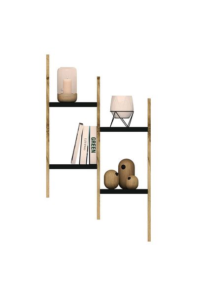 haaus.ro haaus Zira shelf, Wotan Oak/Black, 25 mm chipboard, 55 x 25 x 98 cm