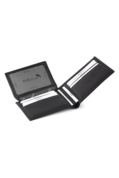 Polo Air Men's Groom Set 100% Genuine Leather Wallet Card Holder Belt Keychain Combination Black Color H-Dm-8002-S