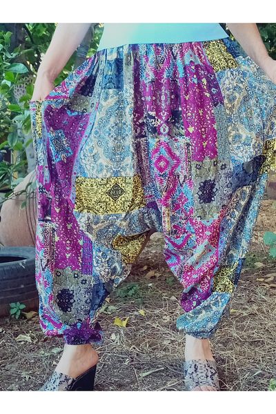 hoaryage Viscose Press Fabric Floral Patterned Shalwar with Pockets 100% Cotton Size 38 up to 100 kg with Elastic Legs