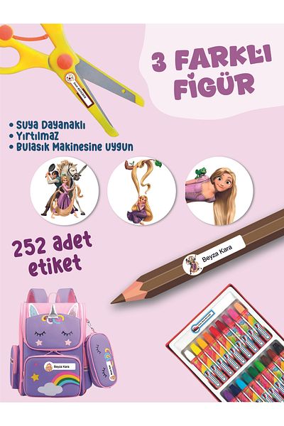 YUNUS COPY School Label Pen Notebook Label Rapunze Themed Special Name Writable Label - 252Pcs