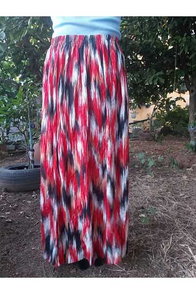 hoaryage Elastic Waist, Vivid Colorful Patterned Viscose Press Fabric Maxi Length Skirt Size 38 100 Kilogram