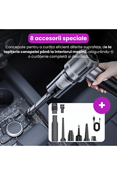 BRAGUS Mini foldable vacuum cleaner, cordless, 9 accessories, 3 speeds, 15000Pa, 6000mAh, 3 filters, plastic, gray