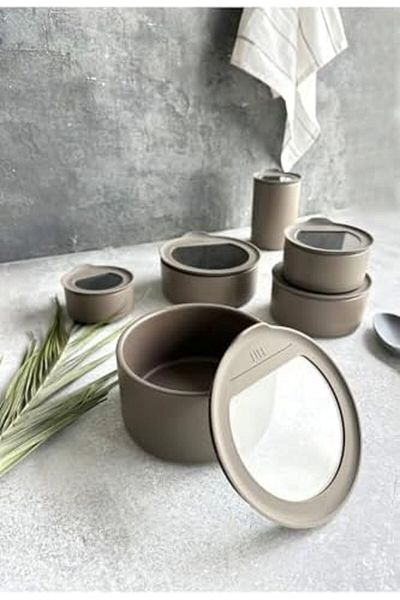 AC BOX Fika One Set of 6 Ceramic Storage Containers Gray Ac Box 861931
