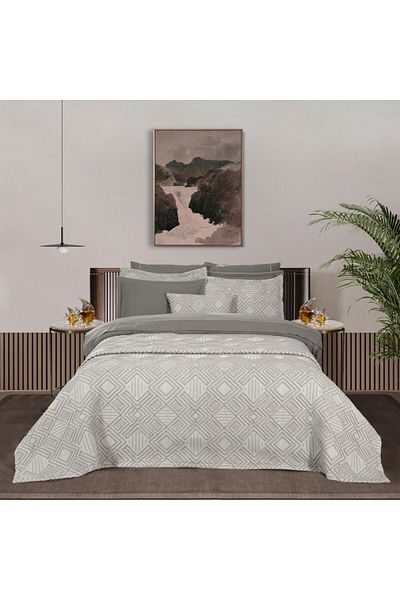 Sarev Ebora Beige Double Bedspread with Cotton Satin Duvet Cover Set