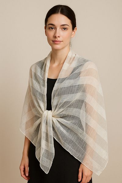 Hazard White Striped Transparent Shawl