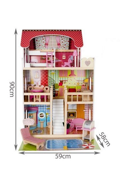 OEM XXL Wooden Dollhouse without Borders, "Happy Doll House", 3 Floors, Balcony, Multi