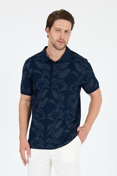 Rodi Men's Polo Neck Patterned T-Shirt – 95% Cotton 5% Elastane – Stylish, Flexible and Comfortable Short Sleeve T-Shirt 0033