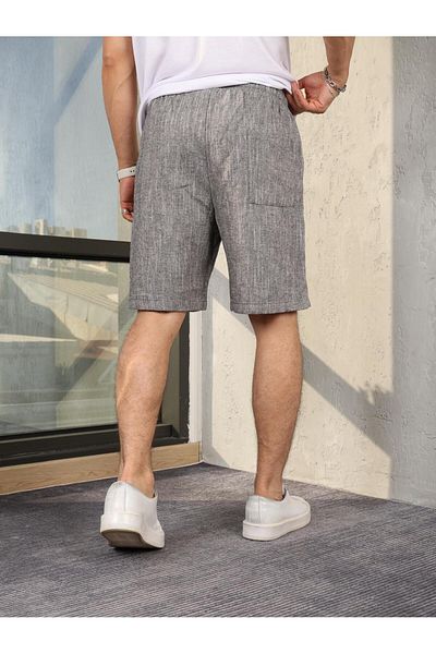 PASSWORD Pantaloni scurți pentru bărbați Summer Linen Talie înaltă Elastic largi