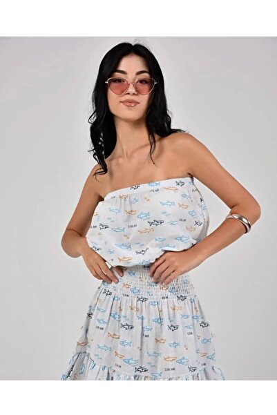 MODA Patterned Strapless Dress Summer Dress Standard Size