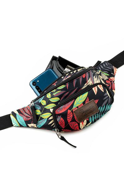 zagatto Bum bag, black with floral print, waterproof, 3 zippered pockets, spacious, 33x12x9 cm, ZG894