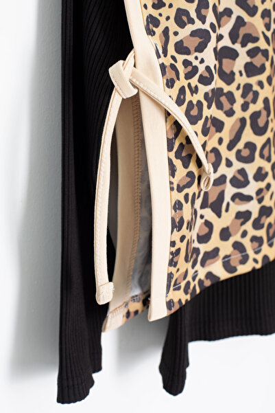 Cansın Mini Cream Leopard Patterned Sweater and Badi Girl's Trousers 3 Piece Set 20665