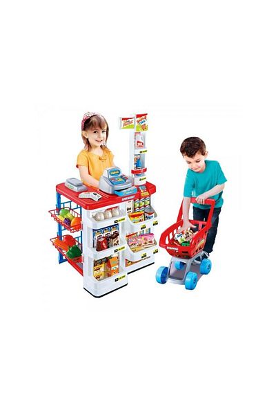 MalPlay Set de joaca supermarket cu carucior MalPlay, 24 piese, casa de marcat, accesorii, sunete si lumini