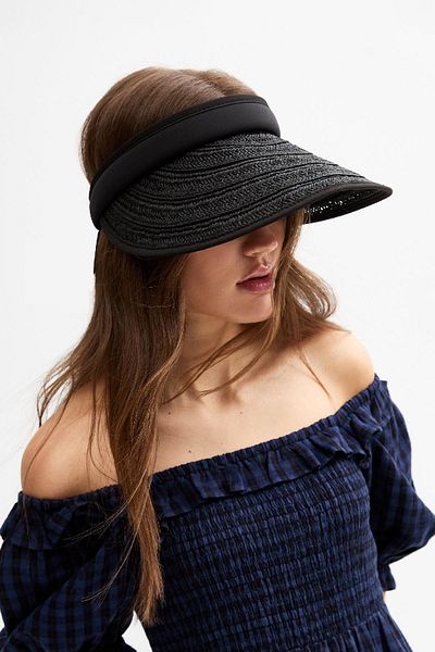 Külah Women's Premium Straw Visor Hat - Black