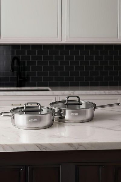 Amboss Nova 4 Piece Stainless Steel Flat Pot Pan Set with Glass Lid 26 cm