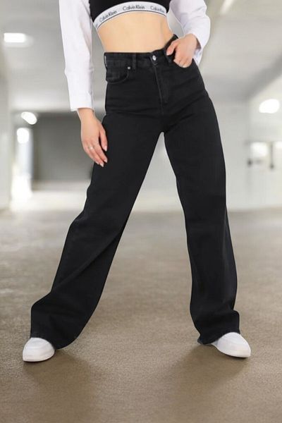 Livik Hazel Young Girl Black High Waist Elastane Blended Unlined 90's Loose Leg Jeans