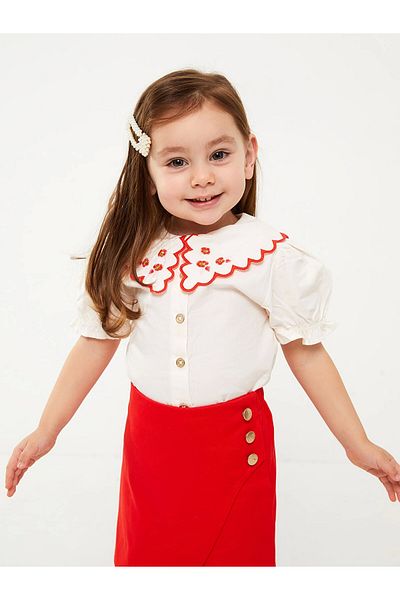 LC Waikiki Lcw Baby Ecru Baby Collar Embroidery Detailed Baby Girl Shirt and Skirt 2-Piece Set