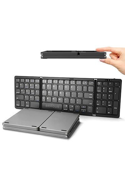 BRAGUS Ultra-thin Foldable Keyboard, Compatible with Android, Ios, Smart TV, Numeric Keypad, Black