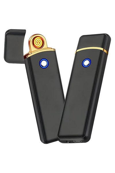 dalimag Brichetă electronică, reîncărcabilă, rezistentă la vânt, încărcare USB, senzor digital, 8 cm, neagră