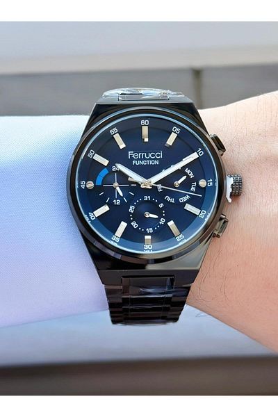 Ferrucci Men's Navy Blue Functions Active Metal Cord Wrist Watch