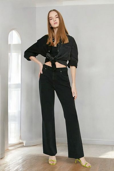 Livik Francesca Women's Black Extra High Waist Stretchy Waist Comfortable Loose Leg Jeans