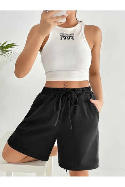 yx yustex sport شورت نسائي أسود ليكرا مرن ماص للعرق مريح للارتداء في الفصول ا...