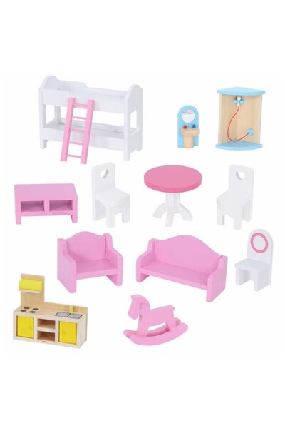 PROCART Wooden dollhouse with 12 furniture accessories, PROCART, 3 levels, 59x30x90 cm