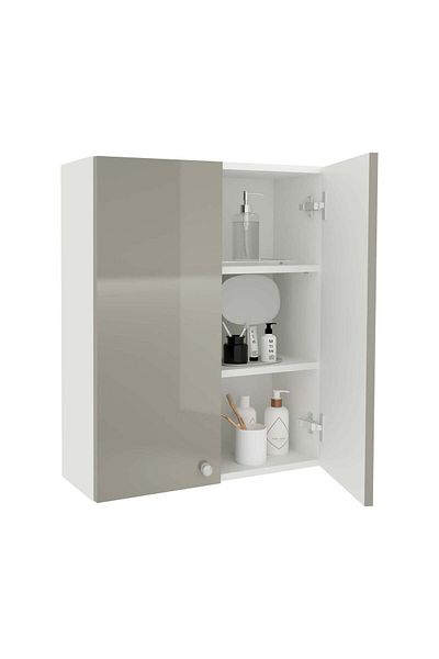 haaus.ro Corp Baie Zaria, Suspendat, 2 Usi, Gri Lucios/Alb, MDF, L 60 x l 22 x H 72 cm